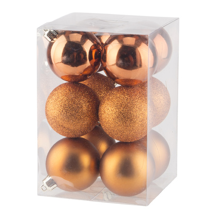 24x stuks kunststof kerstballen oranje 6 cm mat/glans/glitter