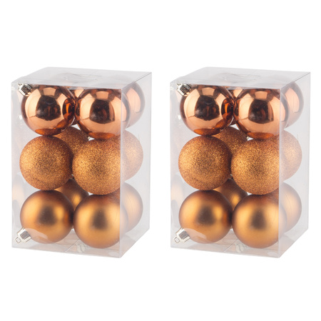 24x stuks kunststof kerstballen oranje 6 cm mat/glans/glitter