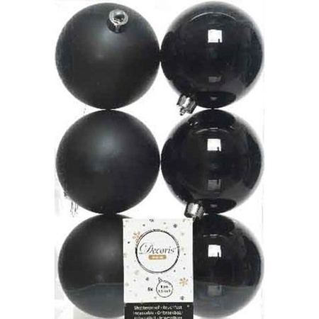 24x Zwarte kerstballen 8 cm kunststof mat/glans