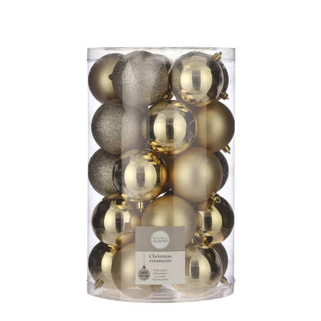 25x Plastic christmas baubles gold 8 cm
