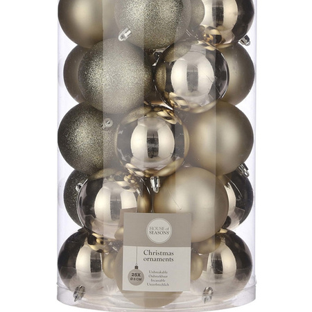 25x Kunststof kerstballen licht champagne 8 cm