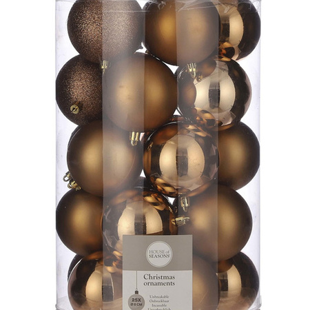 25x Plastic christmas baubles light copper 8 cm