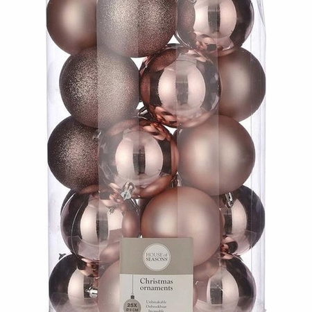 25x Plastic christmas baubles light pink 8 cm