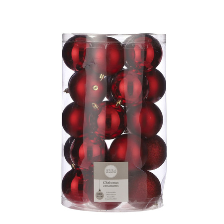25x Plastic christmas baubles red 8 cm
