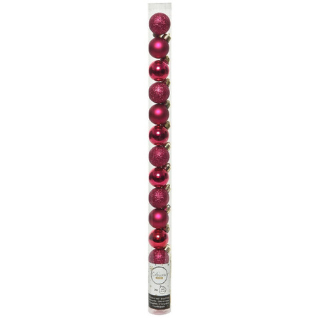 28x Mini plastic berry pink Christmas baubles 3 cm