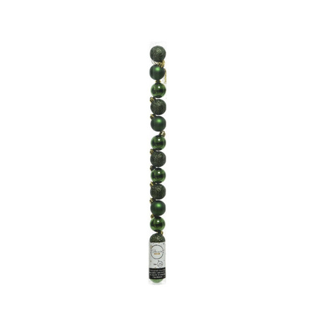 28x Mini plastic dark green Christmas baubles 3 cm