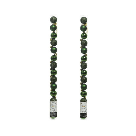 28x Mini plastic dark green Christmas baubles 3 cm
