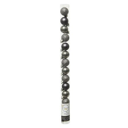 28x stuks kleine kunststof kerstballen antraciet (warm grey) 3 cm