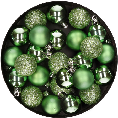 28x stuks kleine kunststof kerstballen groen 3 cm