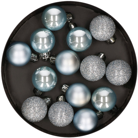 28x stuks kleine kunststof kerstballen lichtblauw 3 cm