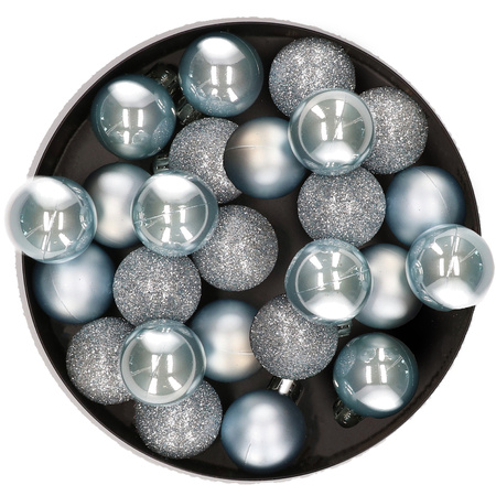 28x stuks kleine kunststof kerstballen lichtblauw 3 cm