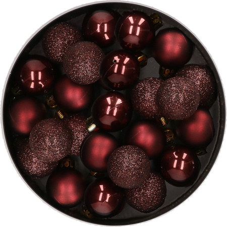 28x stuks kleine kunststof kerstballen mahonie bruin 3 cm