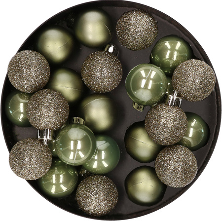 28x stuks kleine kunststof kerstballen mos groen 3 cm