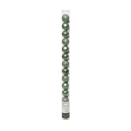 28x stuks kleine kunststof kerstballen salie groen (sage) 3 cm