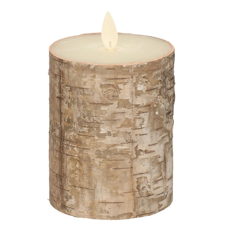2x Bruine berkenhout kleur Led kaarsen / stompkaarsen 10 cm