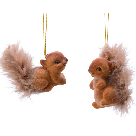 2x Brown squirrel Christmas tree decoration 6 cm