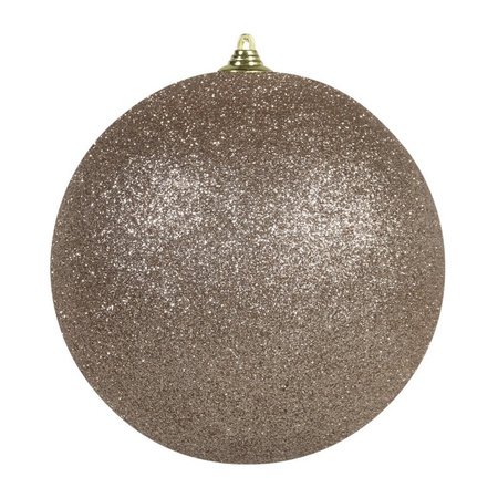 2x Champagne grote decoratie kerstballen met glitter kunststof 25 c