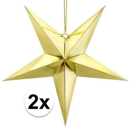 2x Gold stars 30 cm Christmas decoration