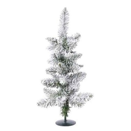 2x Green artificial trees 60 cm with snow