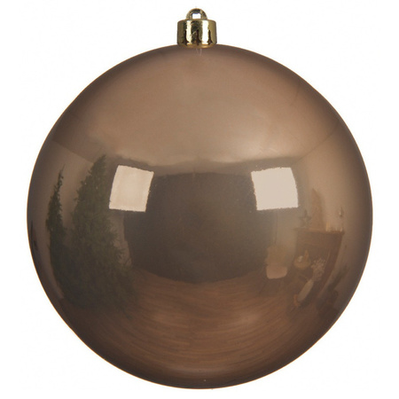 2x Grote camel bruine kerstballen 20 cm glans van kunststof