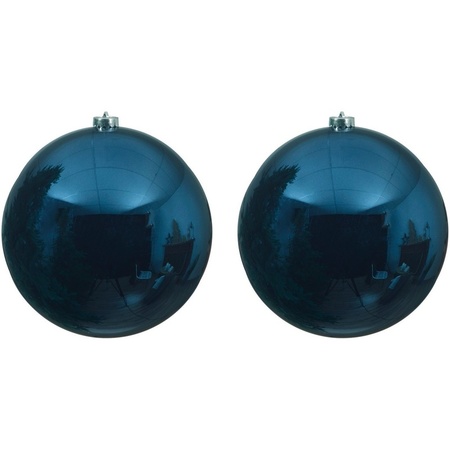 2x Large christmas baubles night blue 14 cm