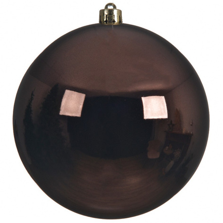 2x Grote donkerbruine kerstballen van 20 cm glans van kunststof