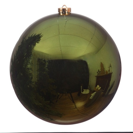 2x Grote donkergroene kerstballen van 14 cm glans van kunststof