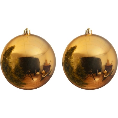 2x Large christmas baubles gold 20 cm