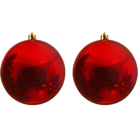 2x Grote kerst rode kerstballen van 14 cm glans van kunststof