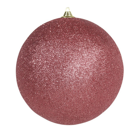 2x Grote koraal rode kerstballen met glitter kunststof 13,5 cm