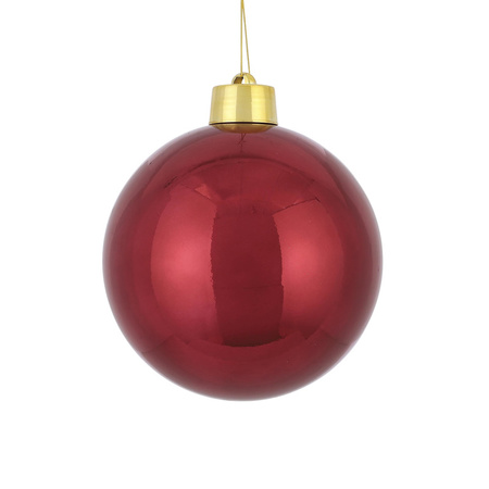 2x Grote kunststof decoratie kerstbal donkerrood 20 cm