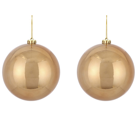 2x Large plastic christmas baubles light copper 15 cm