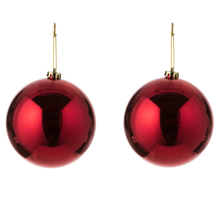 2x Grote kunststof kerstballen rood 15 cm