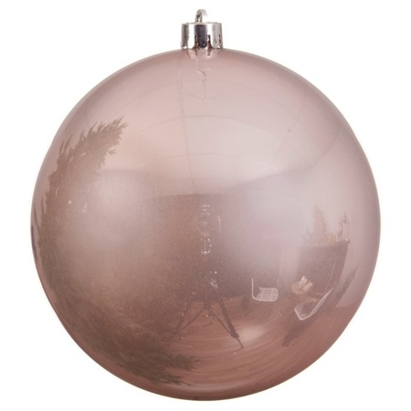 2x Grote lichtroze kerstballen van 14 cm glans van kunststof