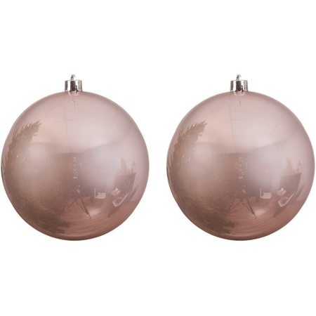 2x Grote lichtroze kerstballen van 20 cm glans van kunststof
