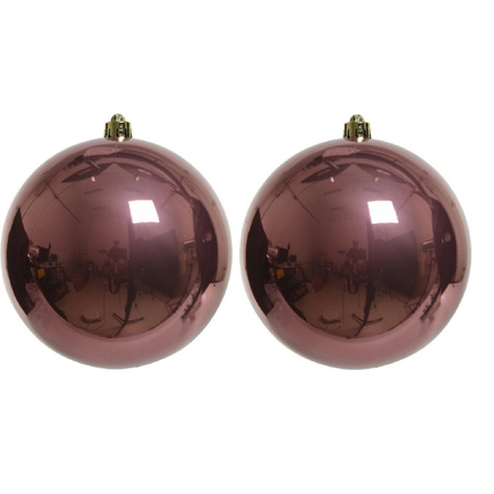 2x Grote oud roze kerstballen van 14 cm glans van kunststof