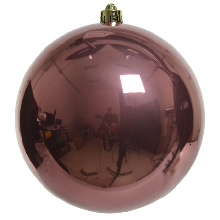 2x Grote oud roze kerstballen van 14 cm glans van kunststof