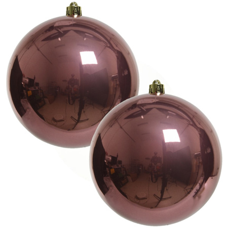 2x Grote oud roze kerstballen van 20 cm glans van kunststof