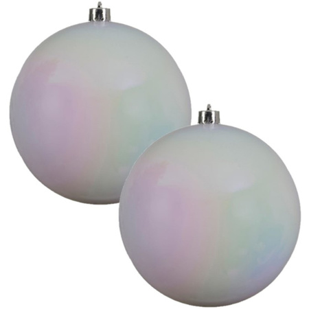 2x Grote parelmoer witte kerstballen van 20 cm glans van kunststof