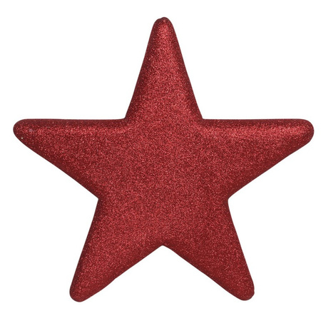 2x Large red glitter stars decoration 25 cm