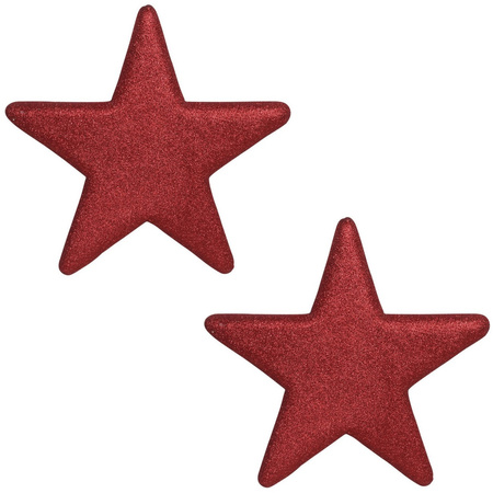 2x Large red glitter stars decoration 50 cm
