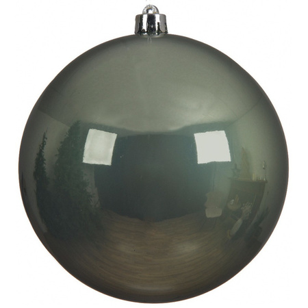 2x Grote salie groene kerstballen van 14 cm glans van kunststof
