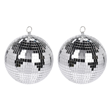 2x Large christmas decoration disco ball baubles silver glass/foam 12 cm