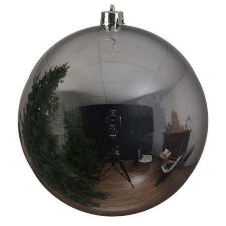 2x Grote zilveren kerstballen van 14 cm glans van kunststof
