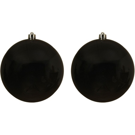 2x Grote zwarte kerstballen van 14 cm glans van kunststof
