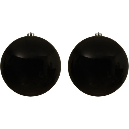2x Grote zwarte kerstballen van 20 cm glans van kunststof