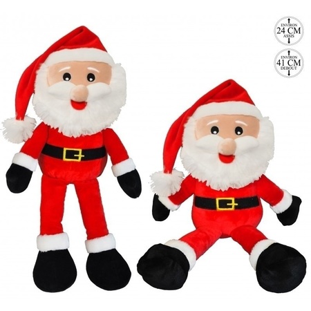 2x Kerst decoratie Kerstmannen pop van pluche 41 cm 