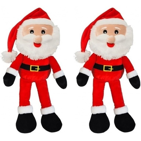 2x Kerst decoratie Kerstmannen pop van pluche 41 cm 