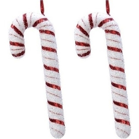 2x Hang decoration candy canes 34 cm