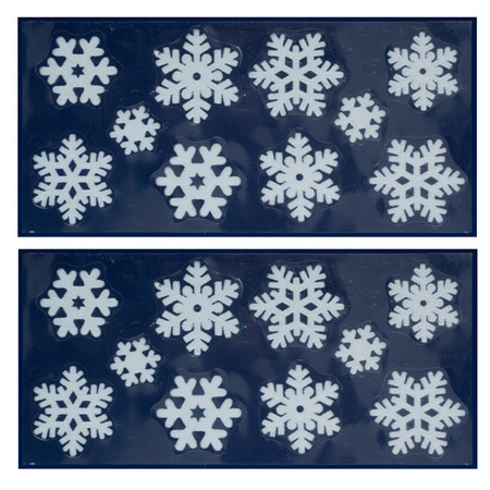 2x Kerst raamversiering raamstickers witte sneeuwvlokken 23 x 49 cm